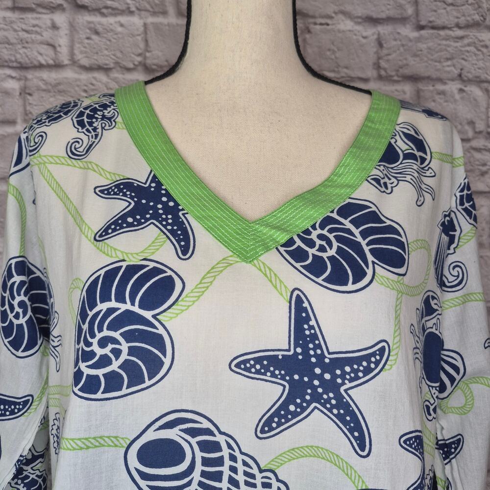 Gretchen Scott Sea Creature Starfish Seashell Tunic Cover Up Top Blue Green Sz M - Picture 4 of 9